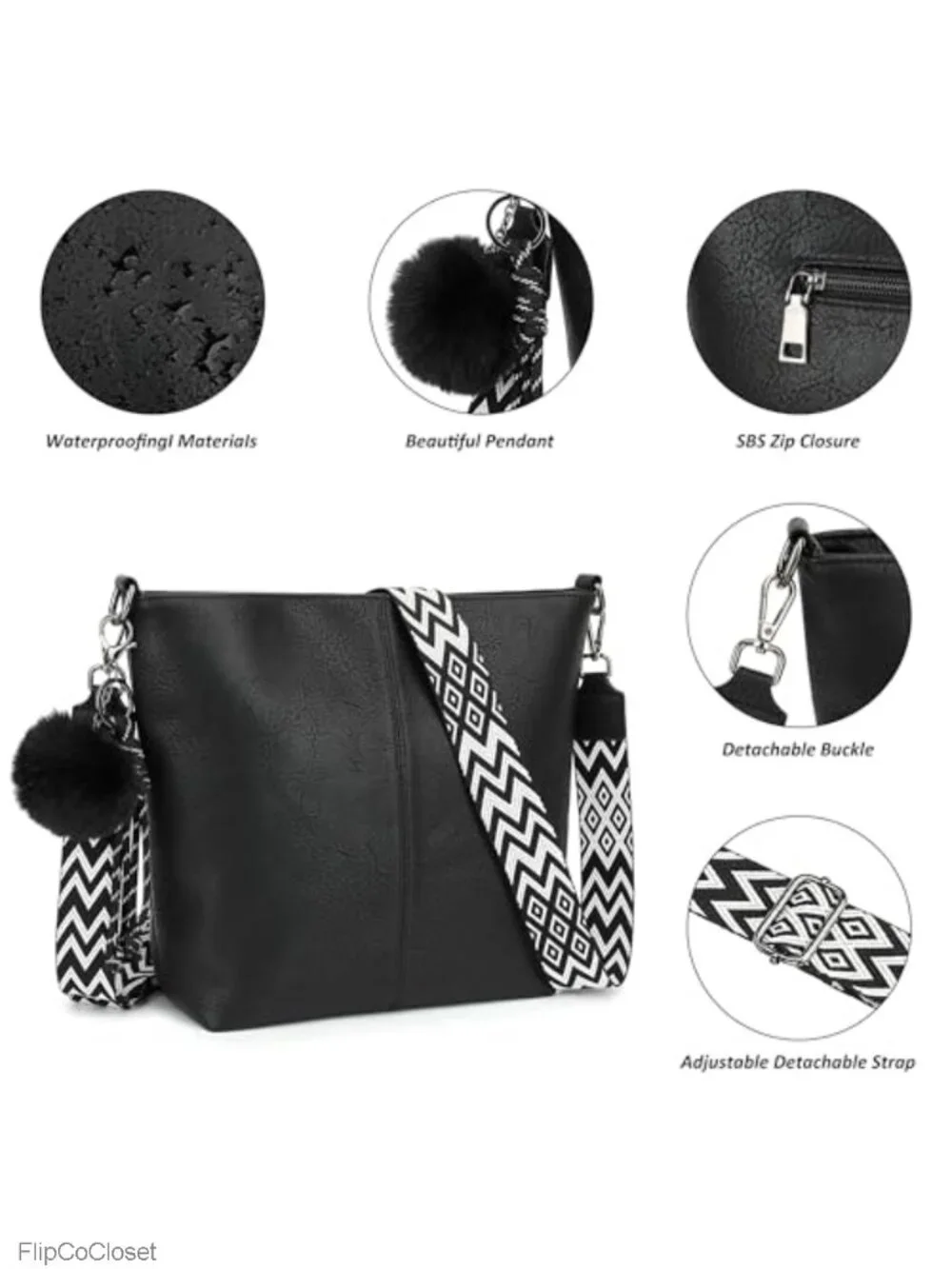 Women's Vegan Leather Crossbody Hobo Handbag with Adjustable Strap